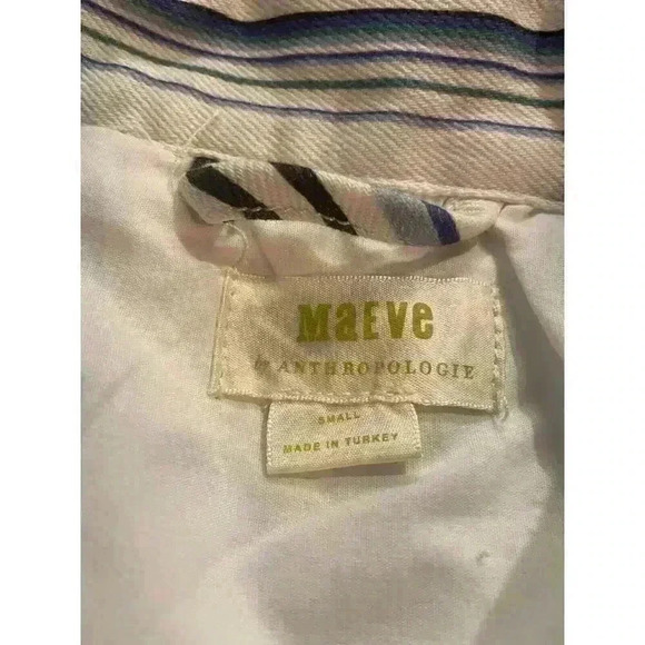 Anthropologie Maeve Oversize Denim Shirt S Shacket Jacket Boho Patchwork Stripe - Picture 11 of 14